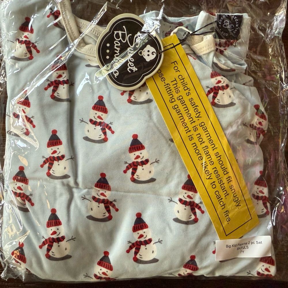 NWT Sweet Bamboo Snowman Pajama Set long sleeve size 7